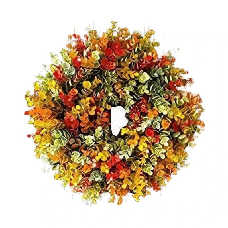 

Autumn Harvest Front Door Wreath Artifial Fall Eucalyptus Leaves Rustic Farmhouse Thanksgivings Wall Hanging Garland