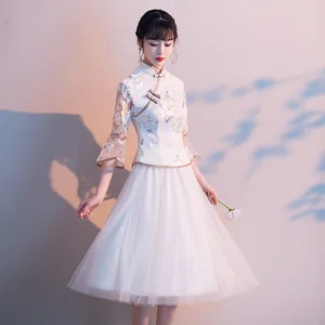 Bridesmaid dress Chinese retro cheongsam fairy formal gowns skirt wedding sexy mesh dresses A line all-match fashion new arrival