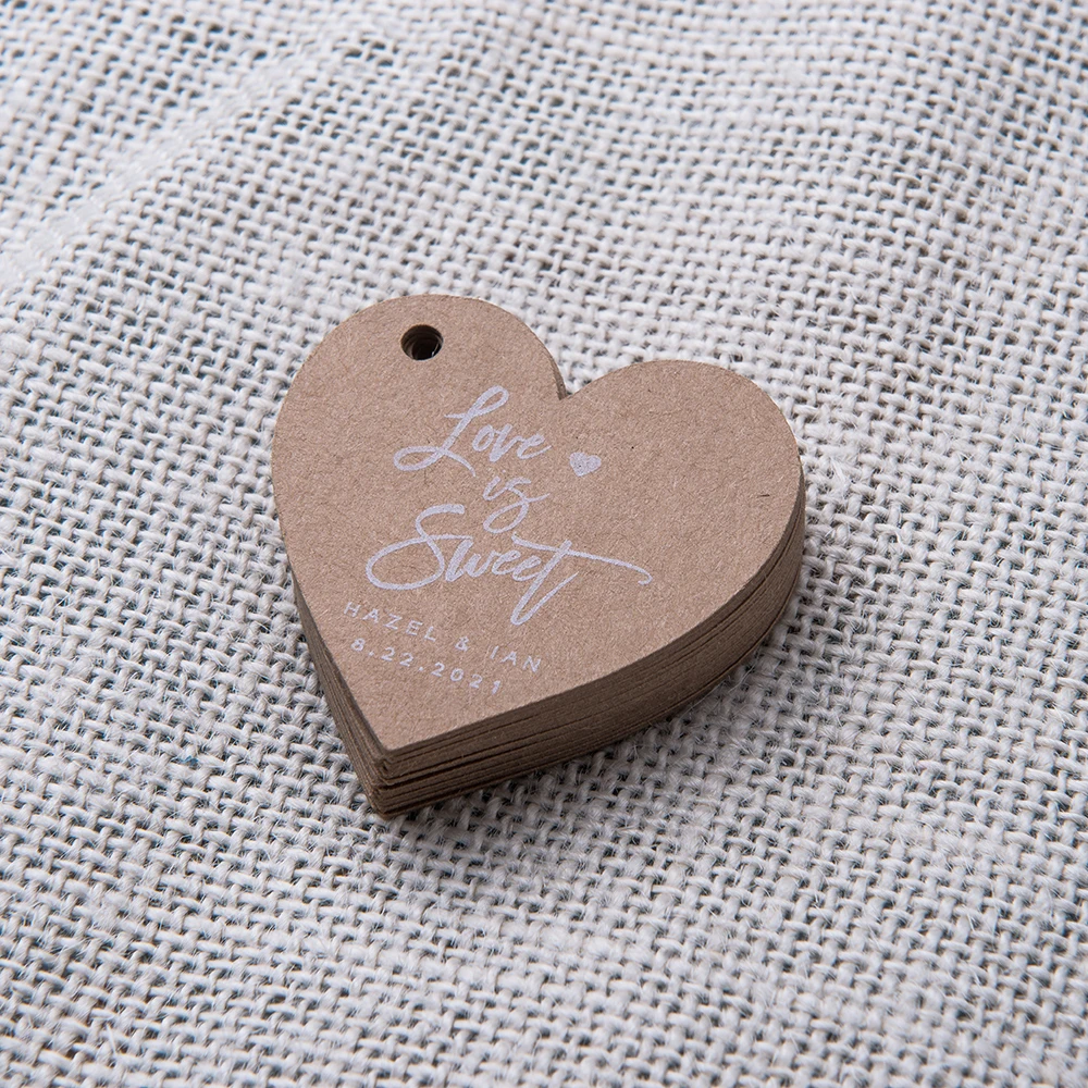 200 Pieces Kraft Paper Label Heart Shape Tag Wedding Personalized Logo Custom Flower Gift Box Bridegroom and Bride's Name