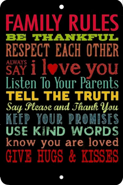 

Family Rules, Home Sign, Home Decor Metal Sign Metal Plaque 12x8 Inches