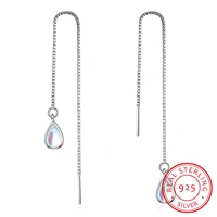 moonstone water drop long tassel earrings for women 925 sterling silver ear chain boucle doreille oorbellen s e654