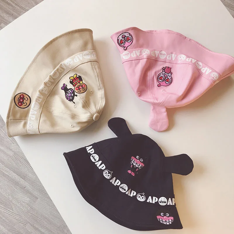 Летние Anpanman ведро Шапки, флисовая верхняя одежда для детей, шапка с вышивкой путешествия солнцезащитная шляпа для детей