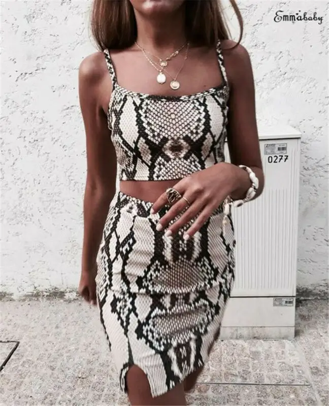 Модная дамская змеиная одежда с принтом комплект из двух предметов уличная для