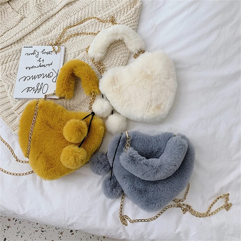 Женские сумки на плечо зимние пушистые сумки через плечо в форме слуха женские модные женские Ретро на ручке, с молнией сумки Мягкая цепочка ручки