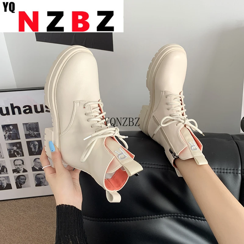 

2021 Autumn Women Boots Western Boots Ankle Boots Women White Booties Gothic Boots Black Boots Rubber Lace-up Female Lady Shoes