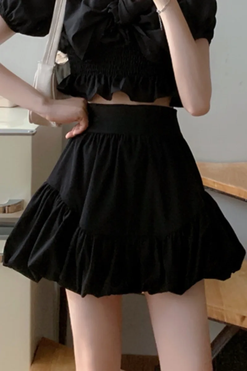 

Summer 2021 new Korean high waist temperament black skirt thin bubble skirt A-line skirt
