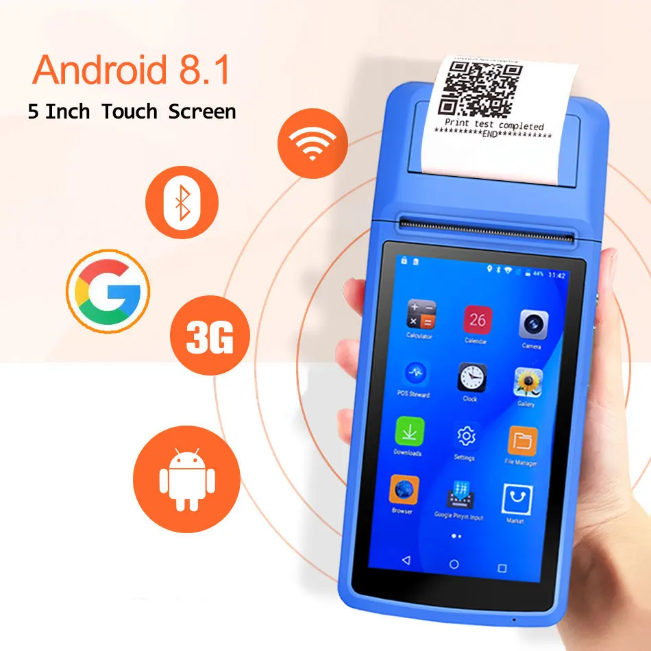 Портативный Pos-терминал PDA Android 8 1 с Bluetooth термочековый принтер для штрих-кодов sanner