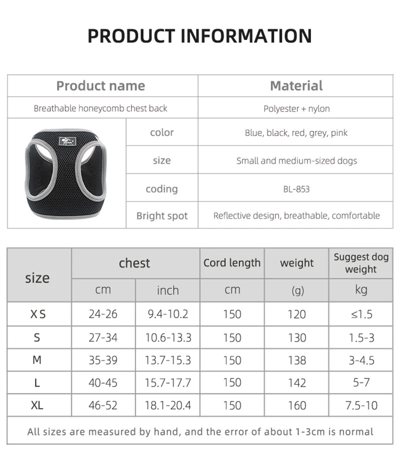 

Nylon Reflective Adjustable Dog Harness Vest French Bulldog Harness Puppy Small Medium Dogs Cats Harness For Chihuahua Walking