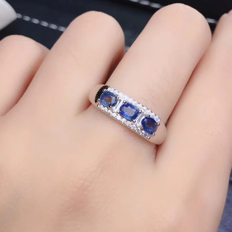 За ювелирных изделий натуральный настоящий синий сапфир кольцо Бесплатная