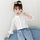Белая блузка для девочек весенние повседневные топы с оборками для девочек-подростков школьная форма детская одежда с длинными рукавами от 3 до 12 лет AA4476
