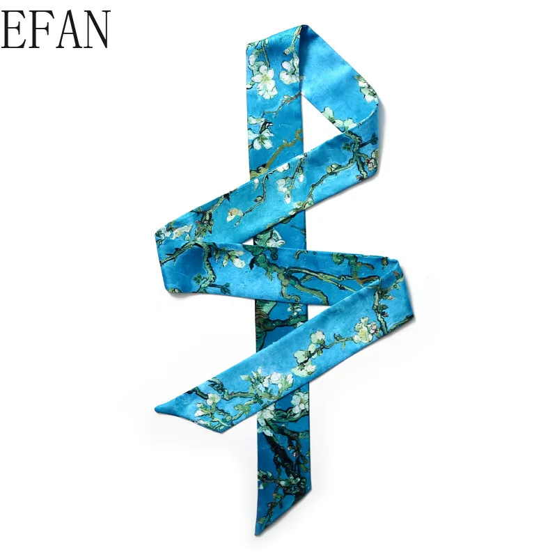 

23 Design Chinese Famous Paintings Print Women Girl Plus Small Silk Scarf Handle Bag Ribbons Blue Red Gold Head Scarves 150*5cm