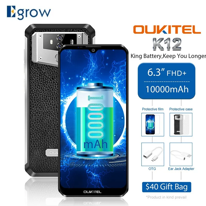 Oukitel K12 10000 мАч батарея 6 ГБ 64 Android 9 0 мобильный телефон Быстрая зарядка 16MP Cam 3 &quot19 5: