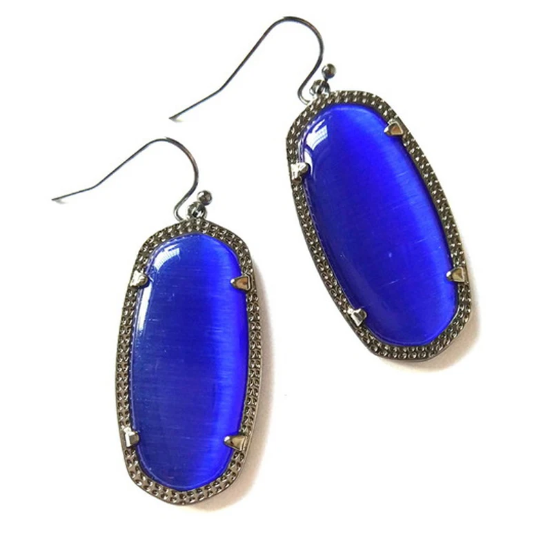 Black Blue Новое поступление, маленькие овальные серьги с камнями, Полностью украшенные камнями, висячие серьги для женщин, модные ювелирные изделия - Окраска металла: Black Blue