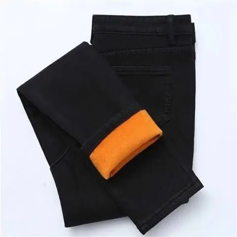 

Winter High-waisted Jeans Plus Velvet Thick Elastic Tight Body Thin Wearing Warm Cotton Pants Women