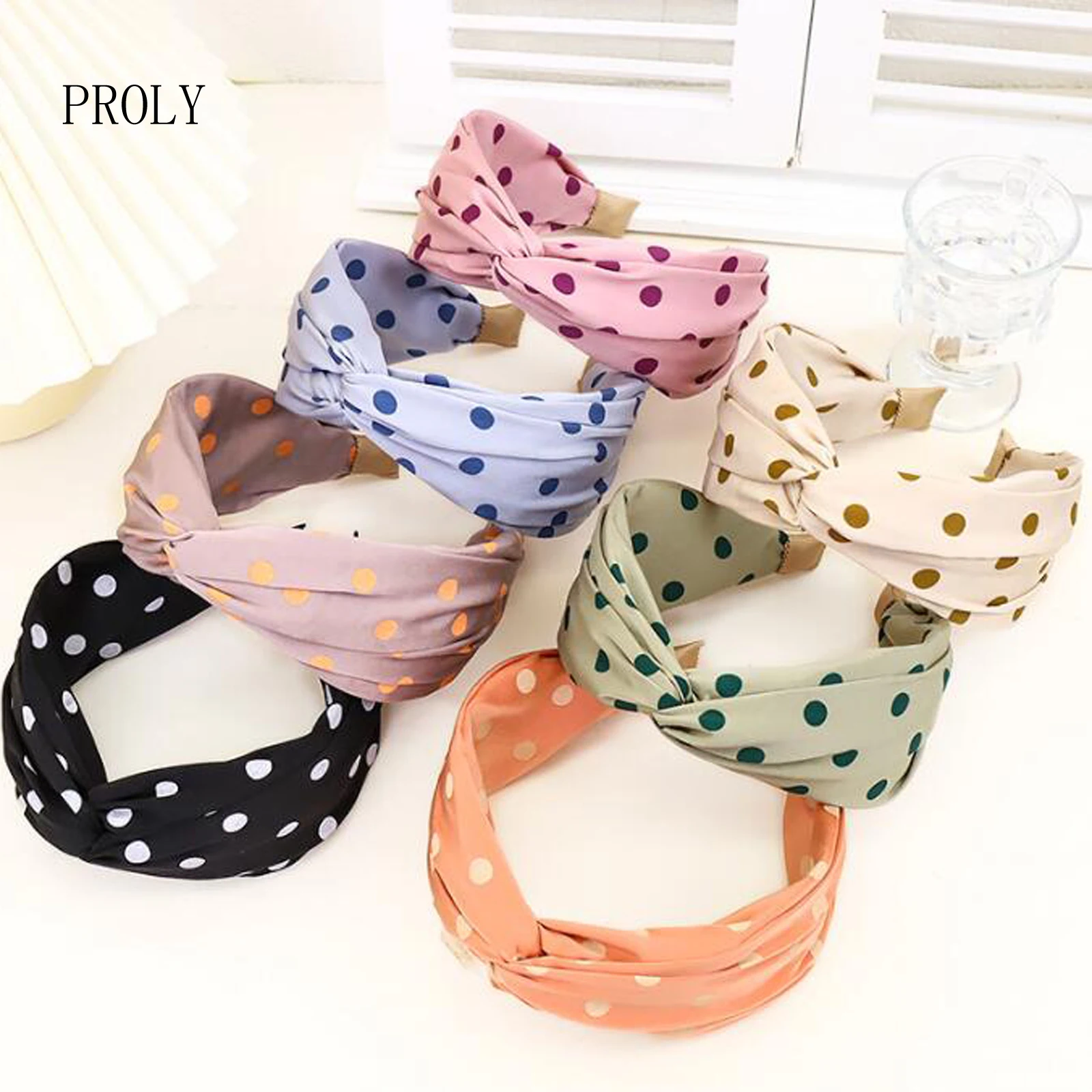 

PROLY New Fashion Women Headband Wide Side Casual Headwear Dot Point Hairband Girls Cross Knot Turban Hair Accessories Wholesale