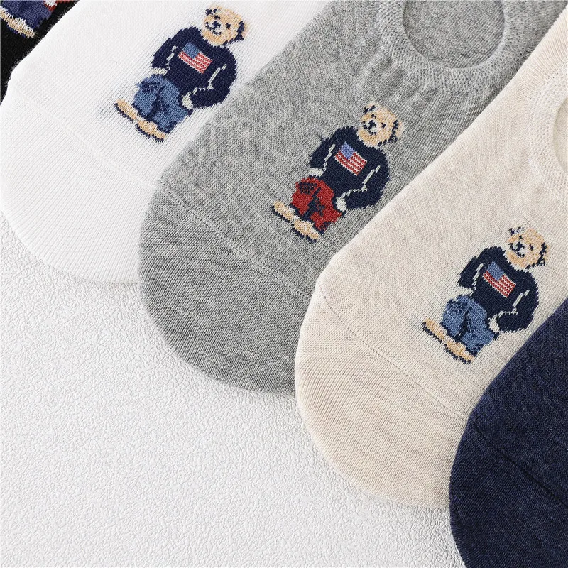 Популярные невидимые носки для мальчиков милые с медведем женские мультяшным