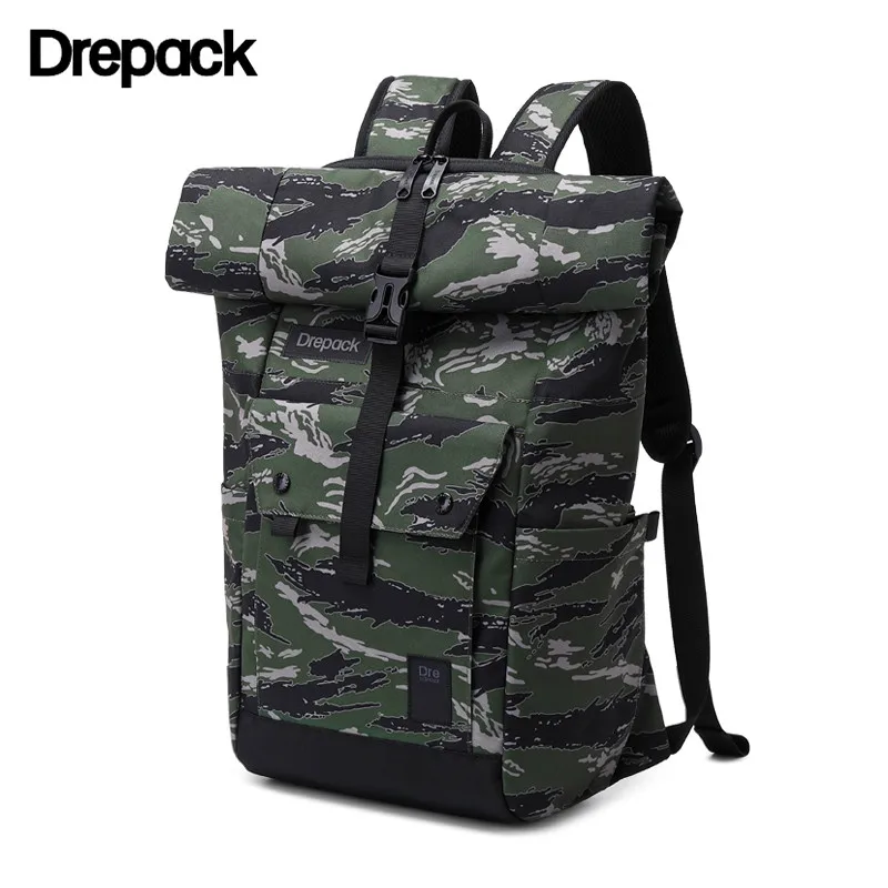 

Drepack Men&women Camouflage Backpack Roll Mouth 19 inch Large Capacity Laptop Bag Outdoor Trend Travel Multifunctional Backpack
