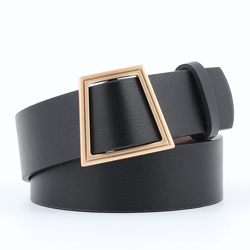 

Ladies Non-porous Universal Belt Luxury Design Trapezoidal Metal Buckle Belt Casual Fashion Jeans Accessories for Women