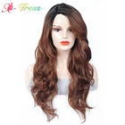 X-TRESS красно-коричневый длинной волны синтетические парики для Для женщин эффектом деграде (переход от темного к Цвет кружево часть парик боковая часть высокое Температура волокна Косплэй парики