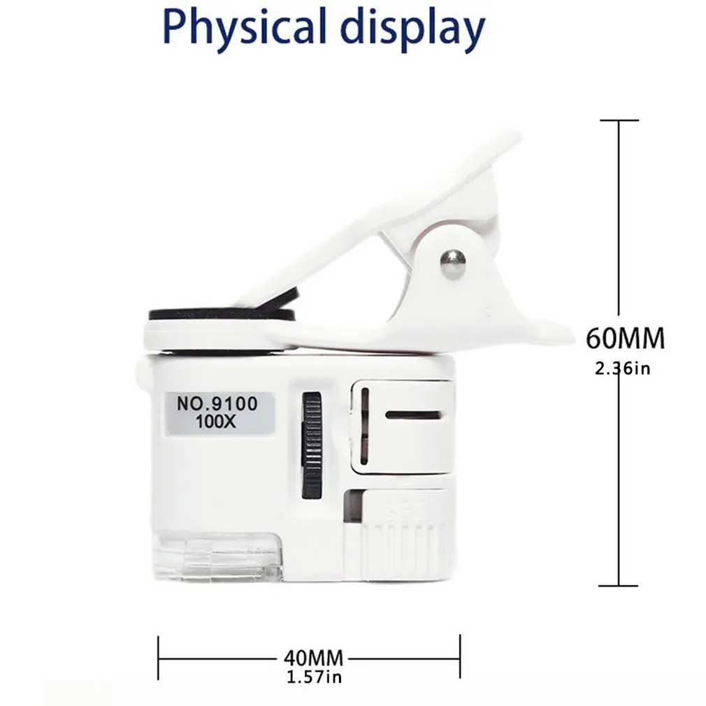

2021 60X Magnifying Glass Universal Mini Mobile Phone Clip Microscope with LED/UV Lights