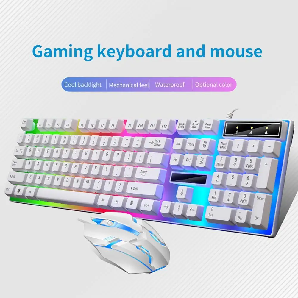 

2Pcs/Set G21B Cool Backlight Wired Mouse And Keyboard USB Mechanical Gaming Keyboard Mouse For Game Laptop PC Computer Durable