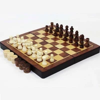 2 in 1 wooden chess game piece set backgammon checkers folding wooden chessboard medium large indoor super magnetic travel chess