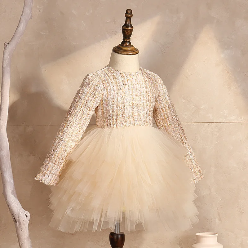 Осенне-зимнее Цветочное платье для девочек новогодние платья маленьких с