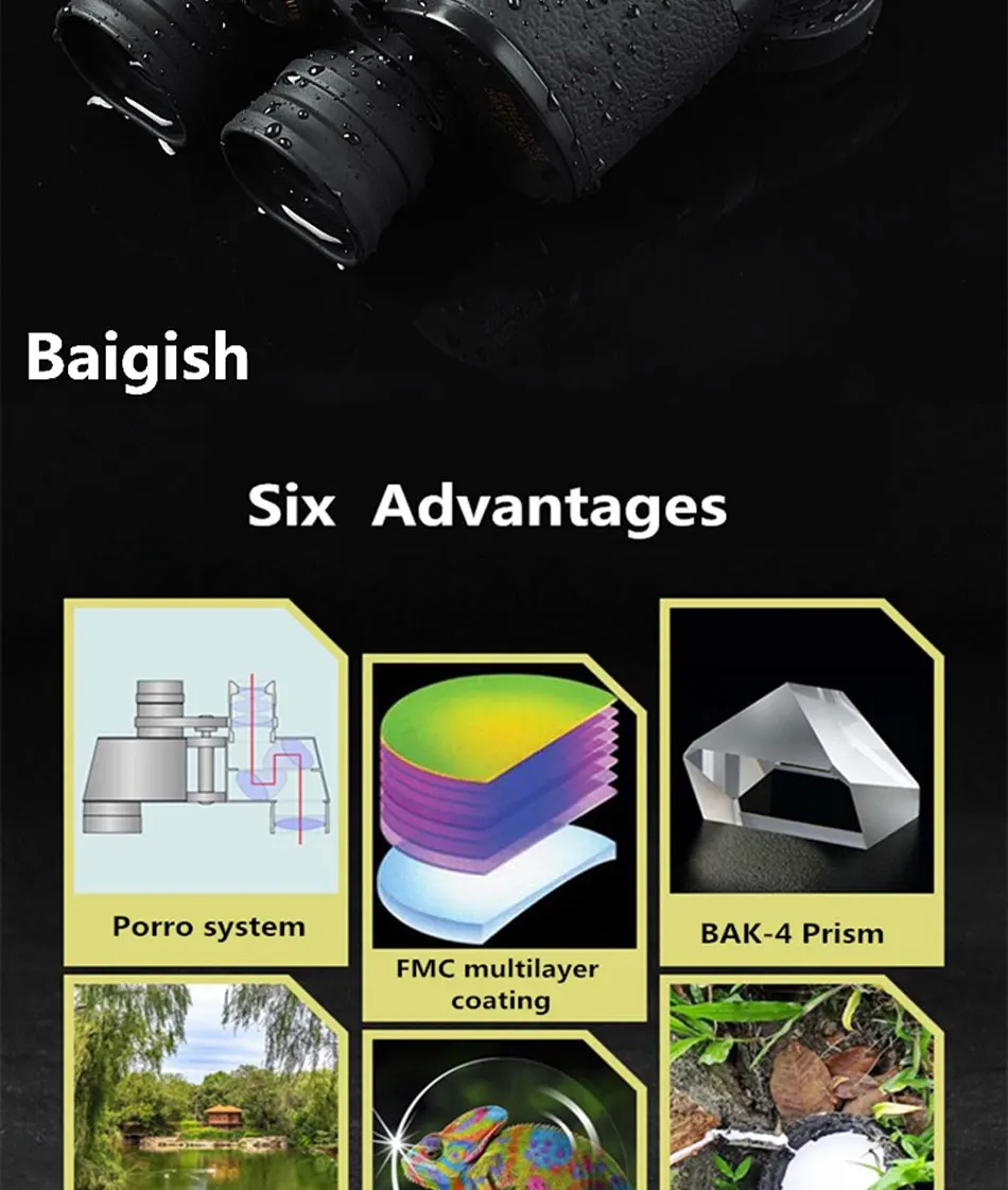 Мощный профессиональный бинокль baigish 20X50 военный телескоп LLL ночного видения telescopio hd Высокая мощность зум для охоты DM2