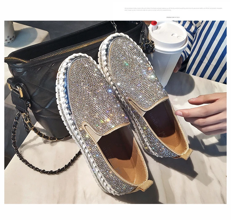 Весенняя Новинка 2020 белые туфли на толстой подошве со стразами в европейском и