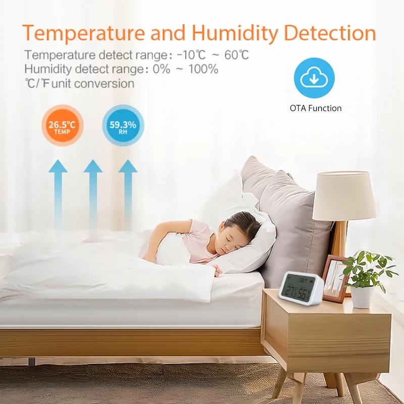 

Датчик температуры и влажности Tuya Zigbee OTA для умного дома, сенсор со светодиодным экраном и USB, работает с ассистентом Alexa Google Home