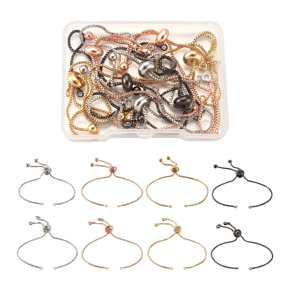 

16pcs/box Brass Adjustable Slider Chain for Jewelry Making DIY Loops Connector Pendants Women Bracelets Bangle Findings