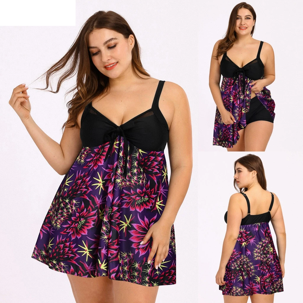Женщины бикини купальник юбка плюс размер Цветочное платье с открытыми плечами