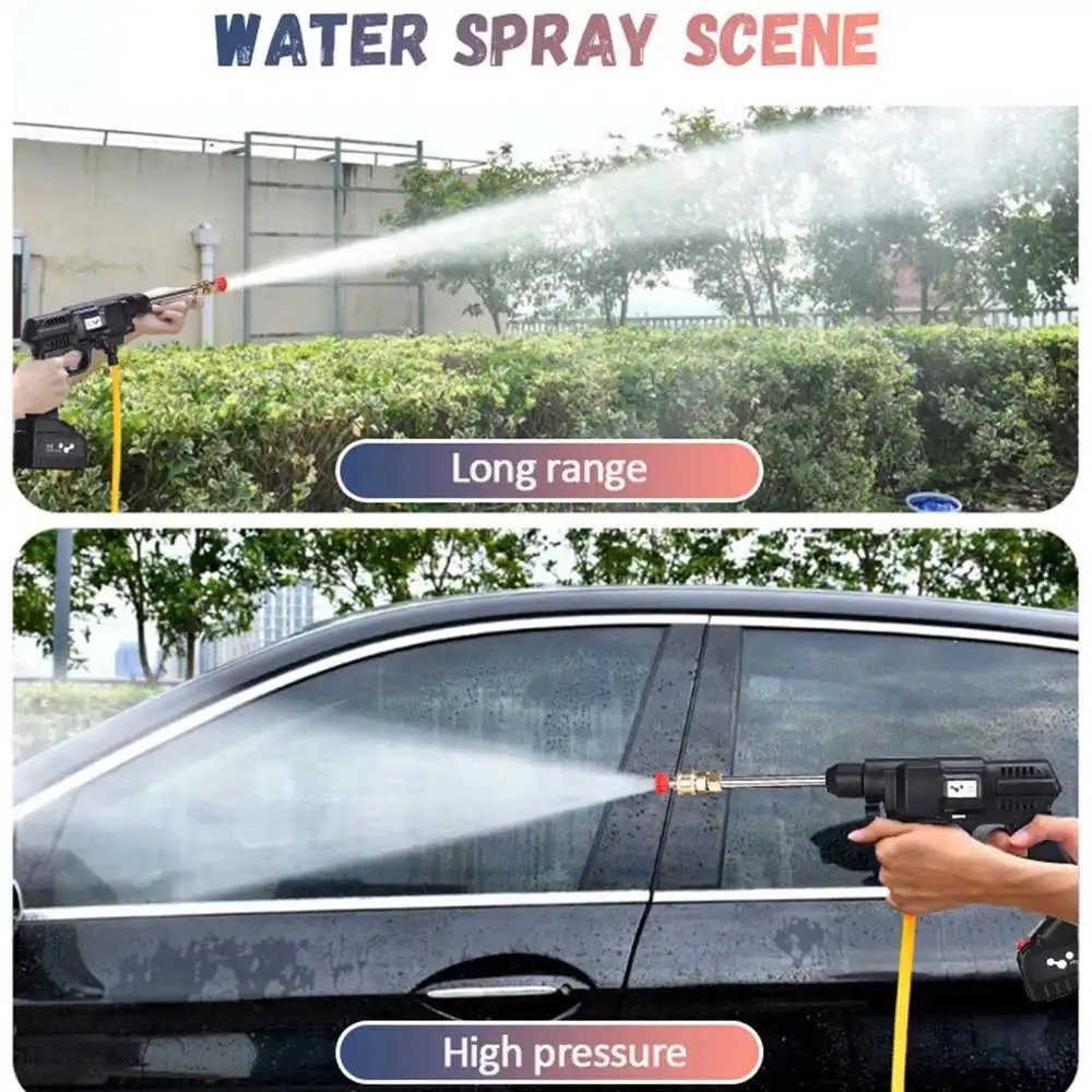 Дешево Беспроводной водяной пистолет высокого давления для мойки автомобиля, 5600 мАч, литиевая батарея, портативный пеногенератор для мойки высоко...
