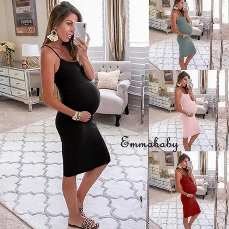 

Womens Pregnancy Maternity Bodycon V Neck Sling Dress Summer Party Casual