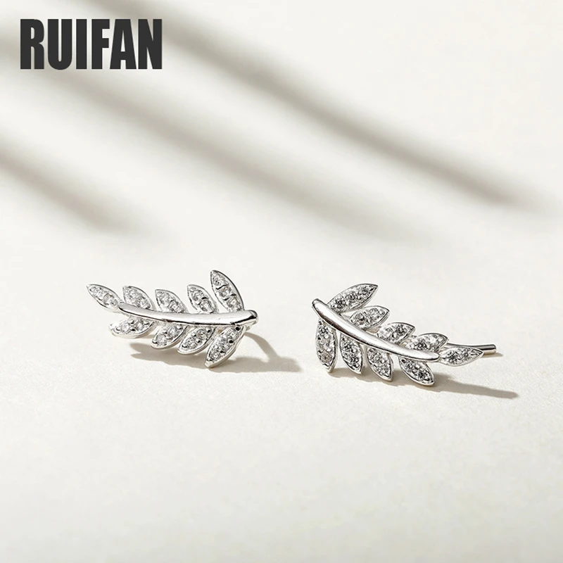 

Ruifan Leaf Cubic Zircon 100% 925 Sterling Silver Stud Earrings for Women Girls Fine Jewelry Accessories Christmas Gift YEA396