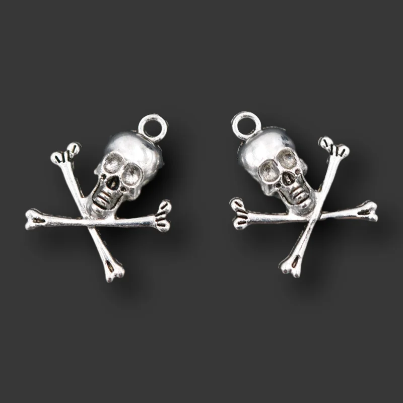 

20pcs Silver Plated Bone Cross Skull Pendants Punk Necklace Earring Accessories DIY Charm Jewelry Craft Making 23*20mm A1987