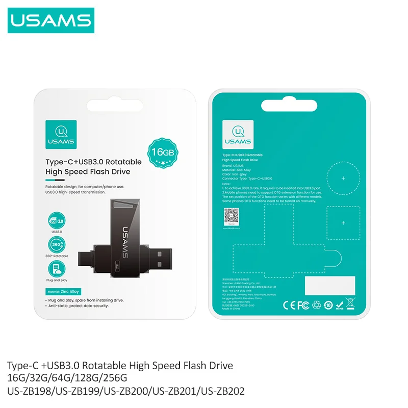 

USAMS OTG 3 IN 1 Type-C+USB 3.0 High Speed Flash Drives Pendrive USB Key 16G 32GB 64GB 128GB 256G USB Flash Driver For Phone/Tab