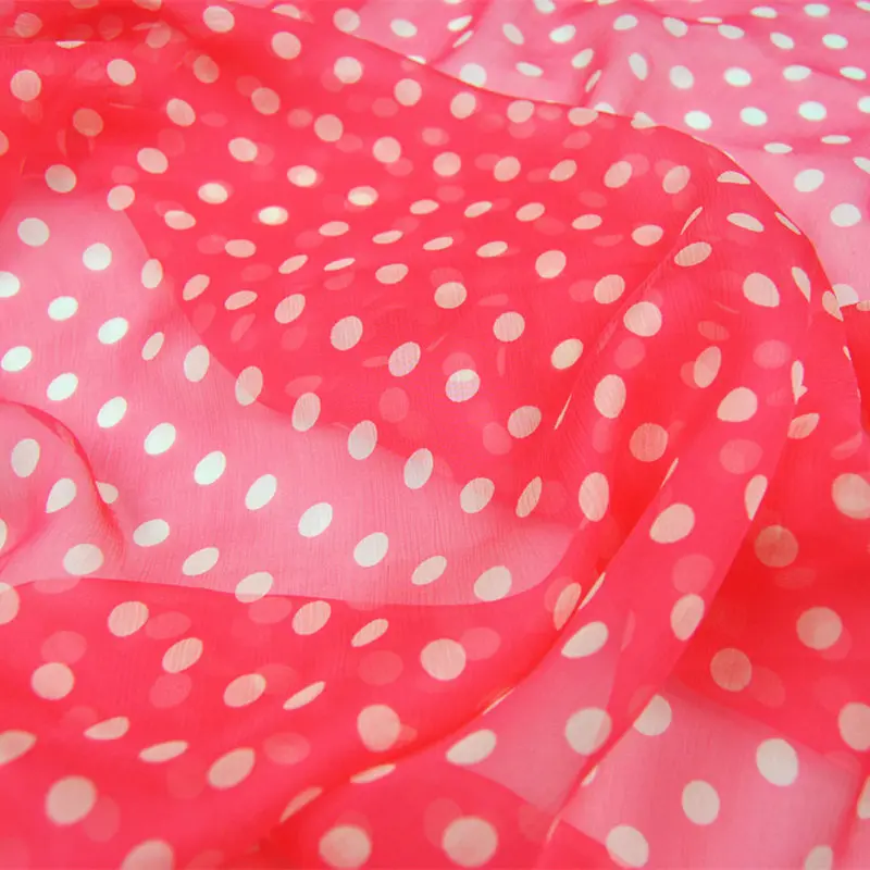 Silk Georgette Chiffon Fabric Dress Polka White Dot 100%  Pleated  Thin Transparent Skirt Scarf  DIY Sewing