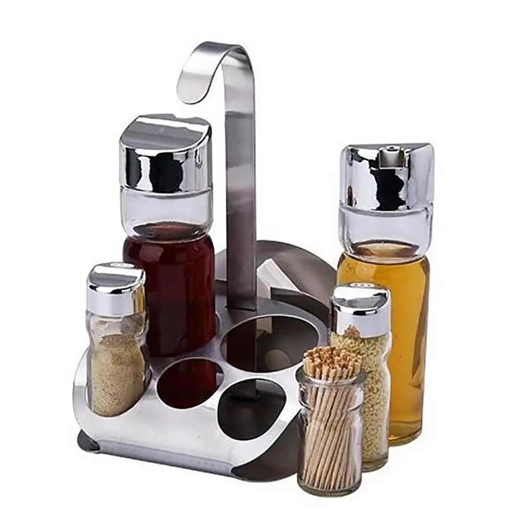 New Arrival 5Pcs Kitchen Glass Spices Bottles Toothpick Holder Seasoning Storage Rack Set | Дом и сад