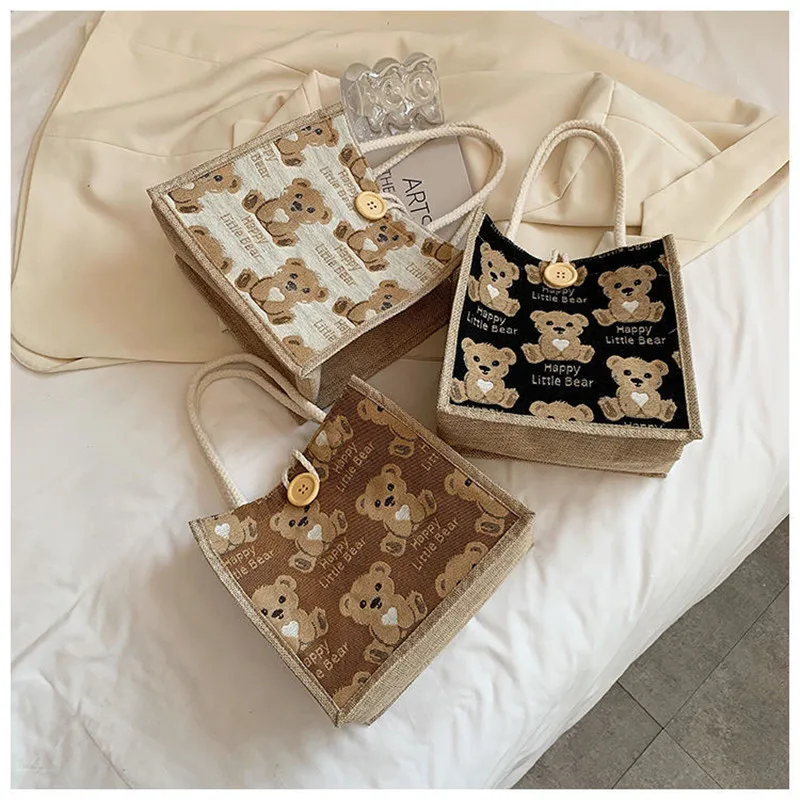 Lovely Bear Environmental Handbag Ecological Canvas Bag Lunch Box Recycled Material Printing Fashion Big Capacity High Quality