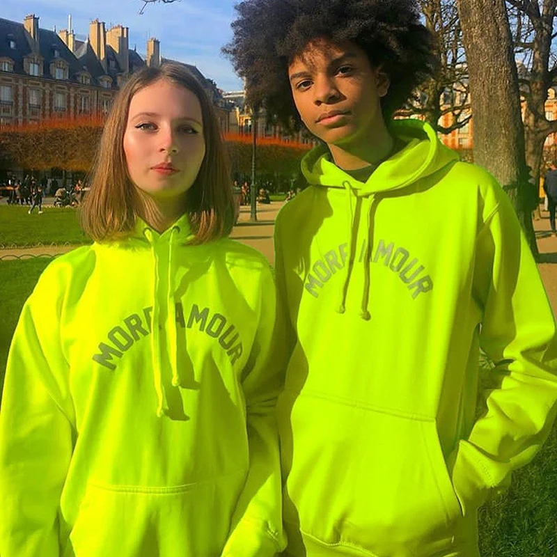 Толстовка неоново зеленая со светоотражающим капюшоном JA317|Мужские толстовки и