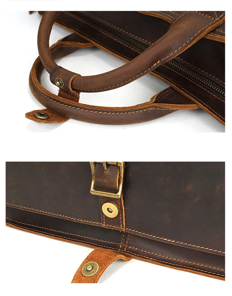 Retro fashion high quality Crazy Horse leather men's portable briefcase designer work business laptop shoulder messenger bag