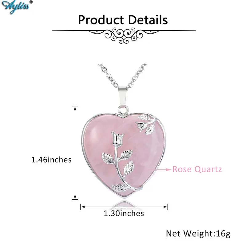 Ayliss Bulk Price Natural Stone Pink Quartz Gem Heart Pendant Necklace Jewelry 20&quotinches For Mother's Day Birthday Gift | Украшения