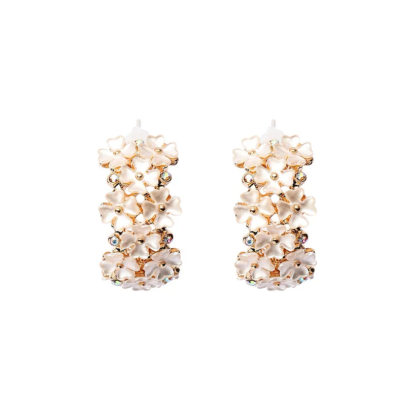 

S925 Sterling Flower Wedding Jewelry Vintage Fashion Crystal Zircon Drop Earrings