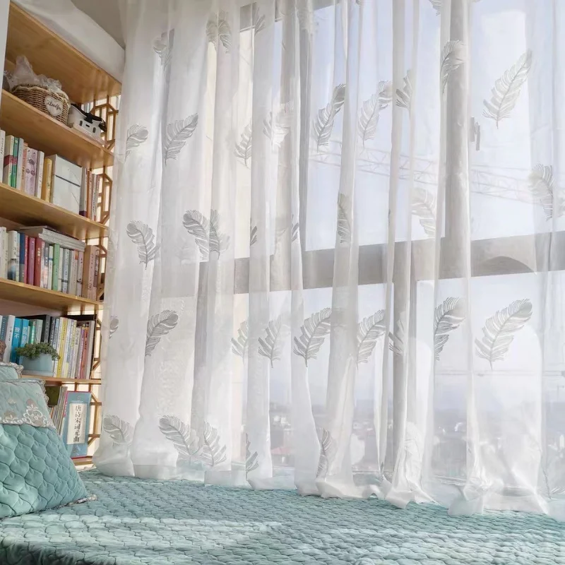

Modern White Feather Tulle Curtains For Living Room Bedroom Destined Decorative Panels Finished Custom Sheer Curtains 1 piece