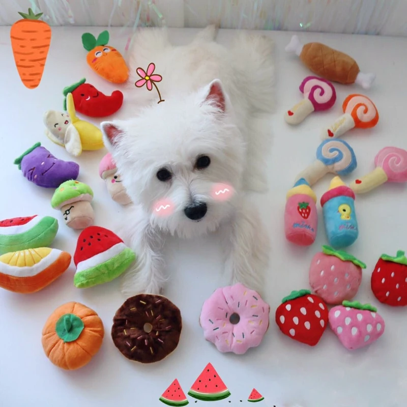 

Plush Dog Toys Dog Chew Puppy Teeth Training Toy Squeaky Fruit Bite-Resistant Soft Banana Carrot And Vegetable Pet Molar Toy