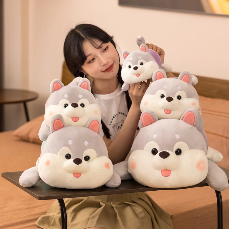 1pc 35-80cm Lovely Fat Husky Plush Toys Cartoon Lying Husky Dog Pillow Soft Stuffed Dolls Sofa Cushion for Children Kids Gift