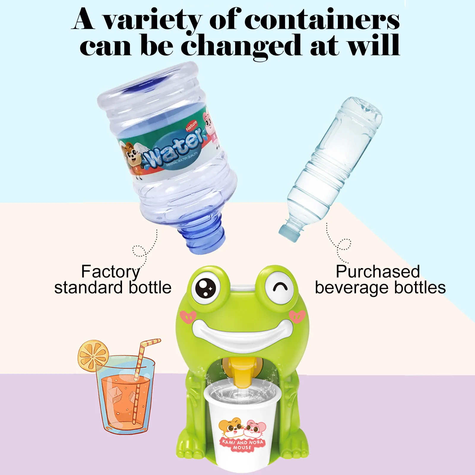 

Детский развлекательный мини-дозатор для воды, имитация игрового домика, диспенсер для напитков, имитация животного, домик-лягушка, декорат...