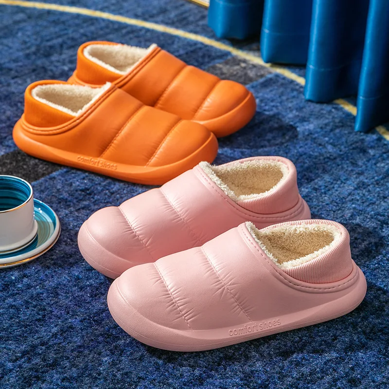2022 New Bag Heel Waterproof Cotton Slippers Cotton Warm Indoor Non-Slip Indoor Ladies Home Couple Thick-Soled Winter Slippers