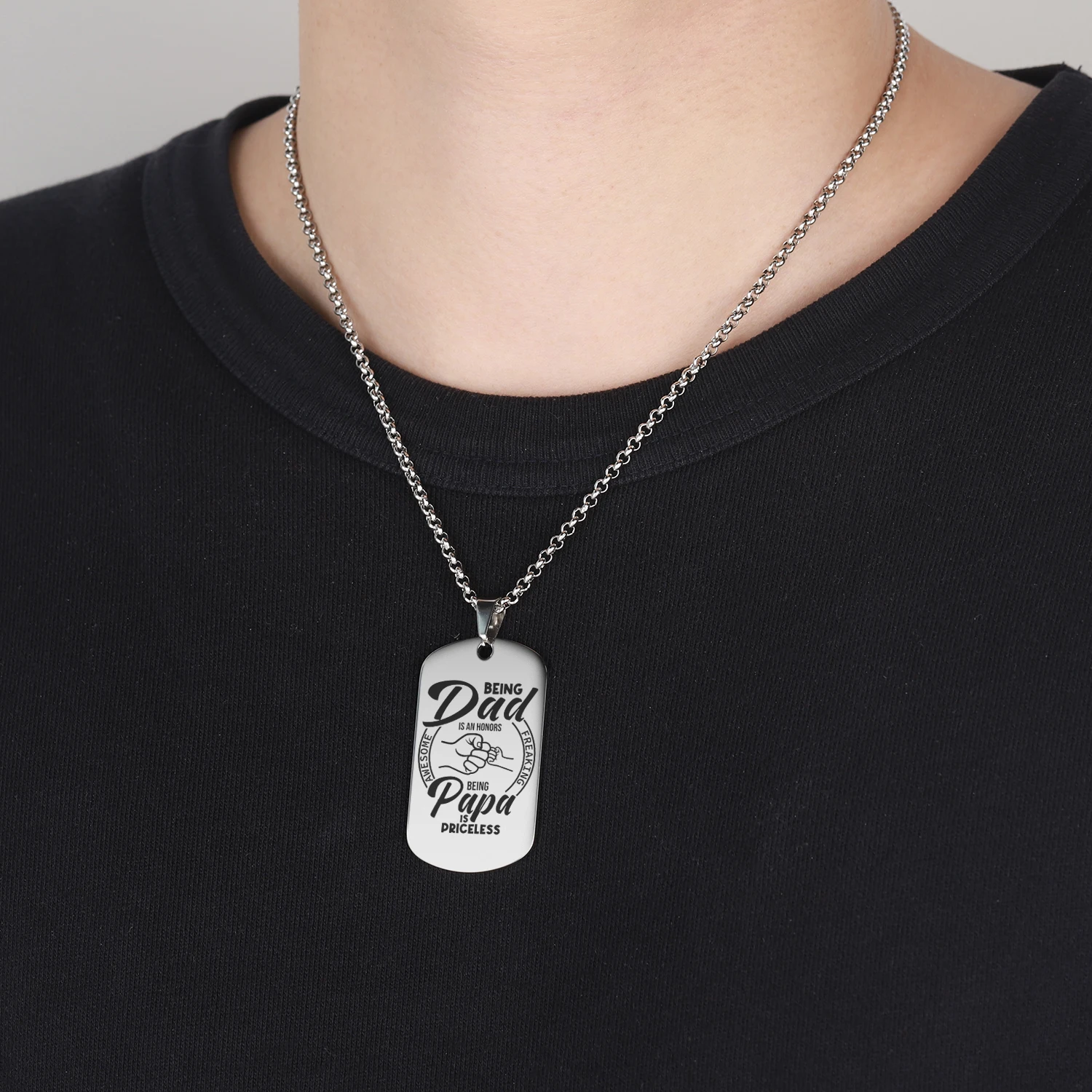 

Мужское ожерелье с лазерной гравировкой, прямоугольная бирка для собак из нержавеющей стали в стиле милитари, кулон на день рождения, подар...